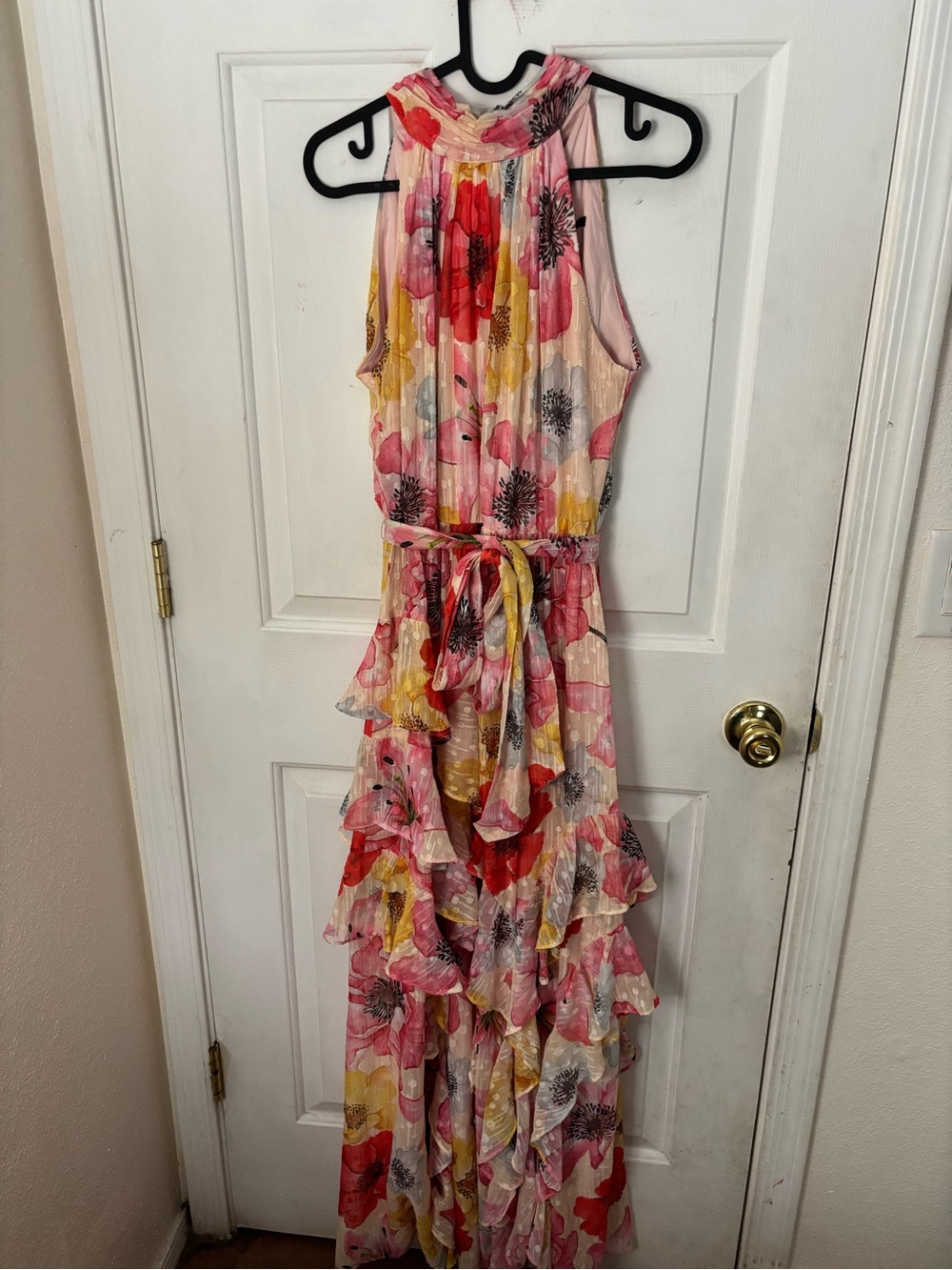 Alex Marie Pink Multi Floral Halter Tiered Maxi Dress